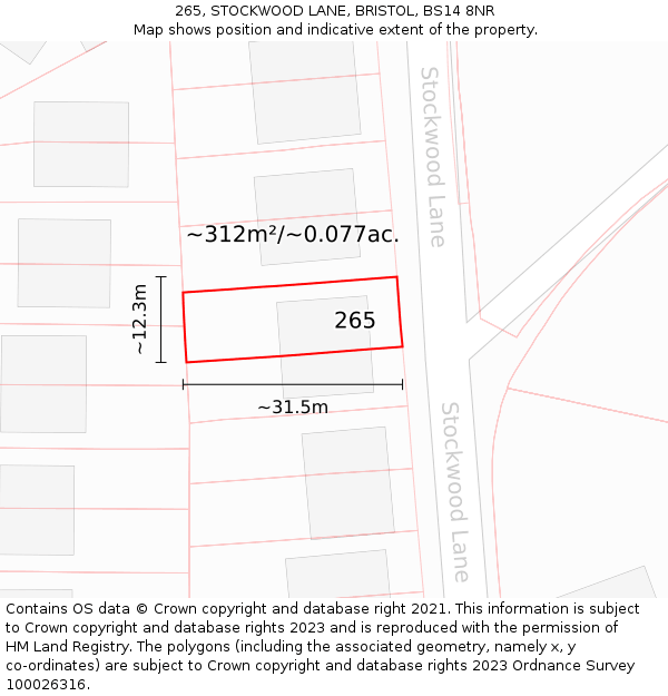 265, STOCKWOOD LANE, BRISTOL, BS14 8NR: Plot and title map