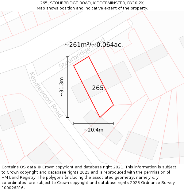 265, STOURBRIDGE ROAD, KIDDERMINSTER, DY10 2XJ: Plot and title map