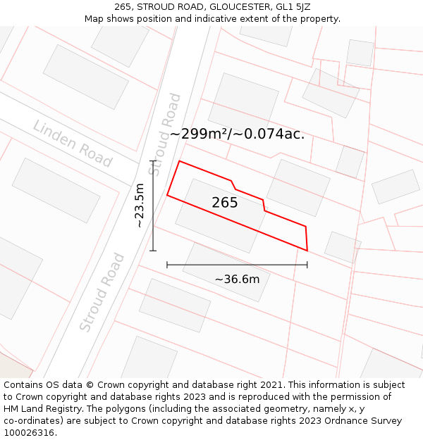 265, STROUD ROAD, GLOUCESTER, GL1 5JZ: Plot and title map