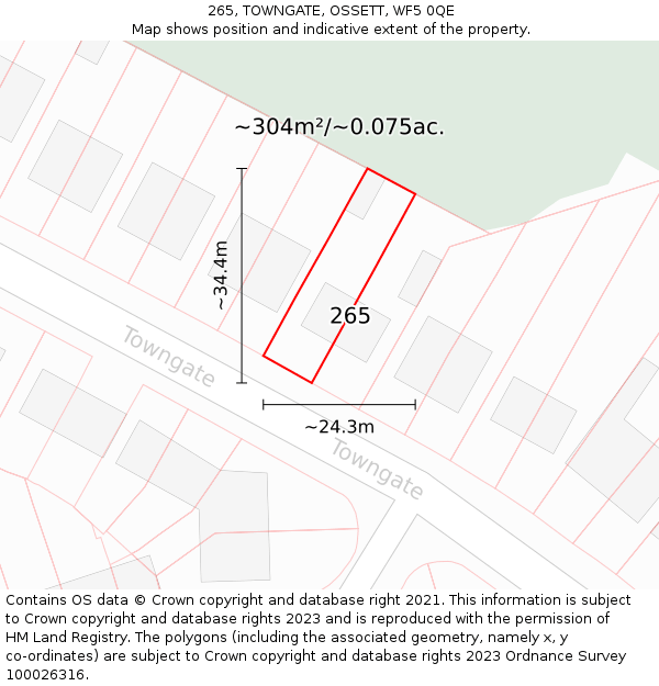 265, TOWNGATE, OSSETT, WF5 0QE: Plot and title map