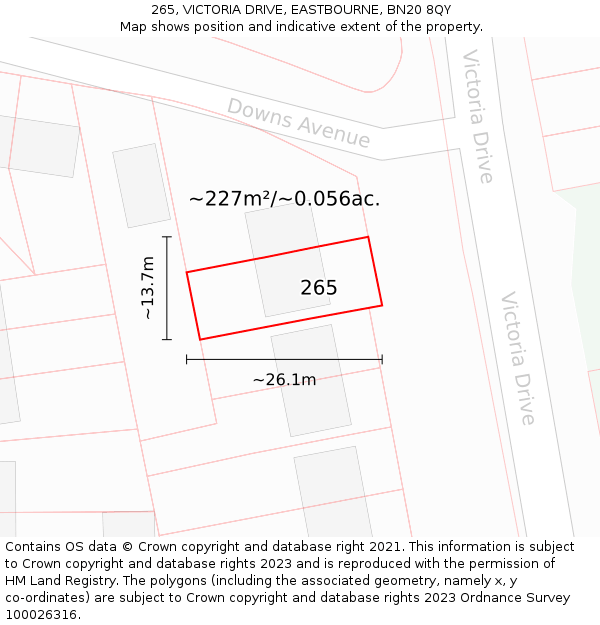 265, VICTORIA DRIVE, EASTBOURNE, BN20 8QY: Plot and title map