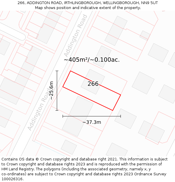 266, ADDINGTON ROAD, IRTHLINGBOROUGH, WELLINGBOROUGH, NN9 5UT: Plot and title map