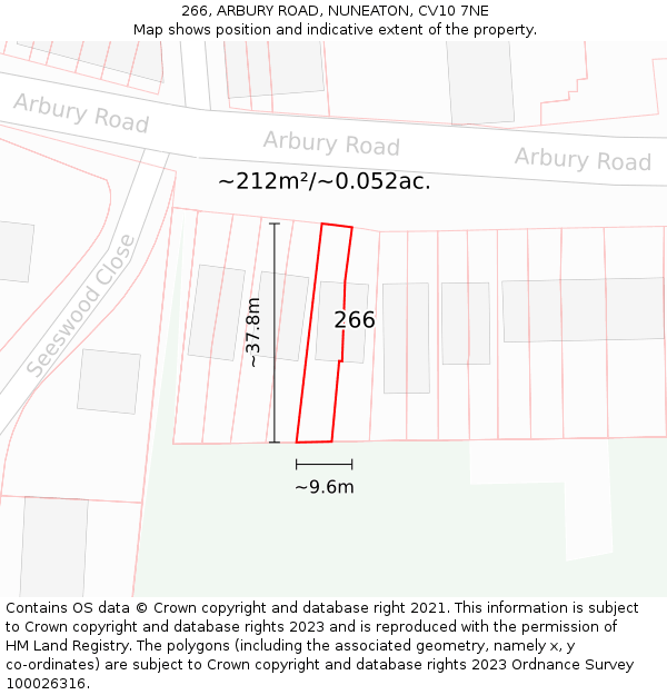 266, ARBURY ROAD, NUNEATON, CV10 7NE: Plot and title map