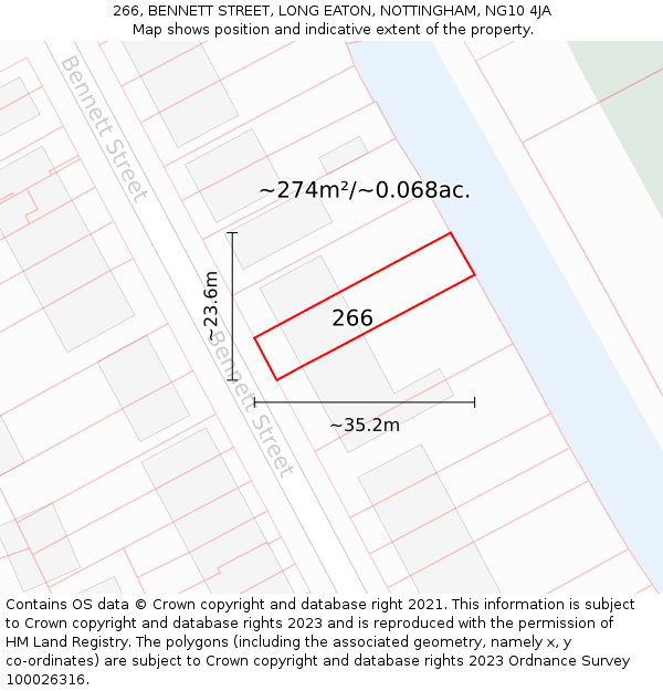 266, BENNETT STREET, LONG EATON, NOTTINGHAM, NG10 4JA: Plot and title map