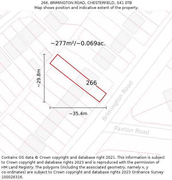 266, BRIMINGTON ROAD, CHESTERFIELD, S41 0TB: Plot and title map