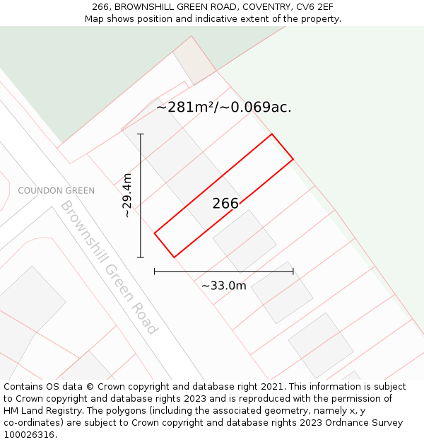 266, BROWNSHILL GREEN ROAD, COVENTRY, CV6 2EF: Plot and title map