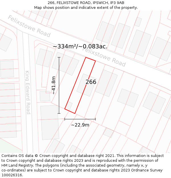 266, FELIXSTOWE ROAD, IPSWICH, IP3 9AB: Plot and title map