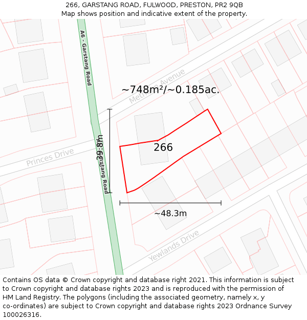 266, GARSTANG ROAD, FULWOOD, PRESTON, PR2 9QB: Plot and title map