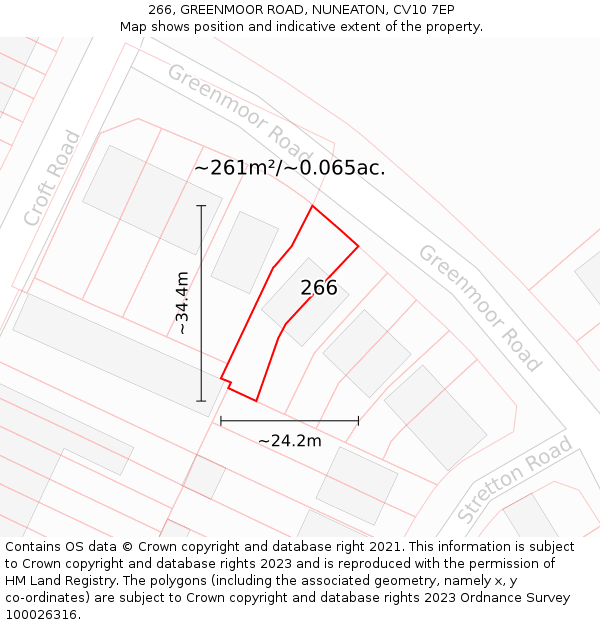 266, GREENMOOR ROAD, NUNEATON, CV10 7EP: Plot and title map