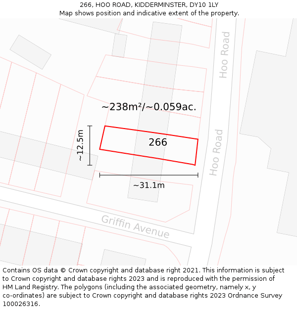 266, HOO ROAD, KIDDERMINSTER, DY10 1LY: Plot and title map