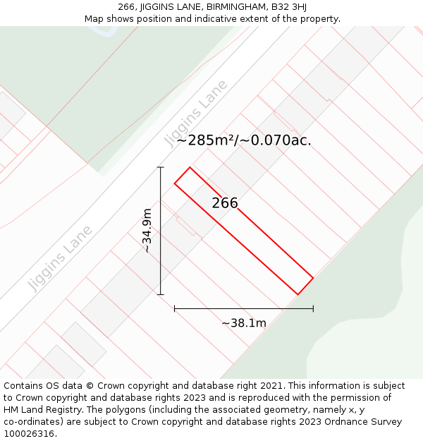 266, JIGGINS LANE, BIRMINGHAM, B32 3HJ: Plot and title map