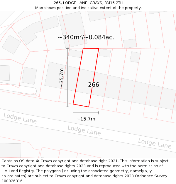 266, LODGE LANE, GRAYS, RM16 2TH: Plot and title map