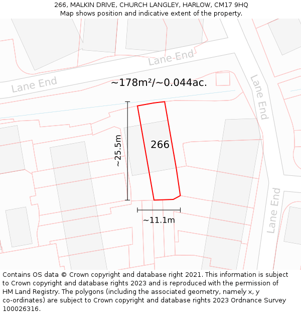 266, MALKIN DRIVE, CHURCH LANGLEY, HARLOW, CM17 9HQ: Plot and title map