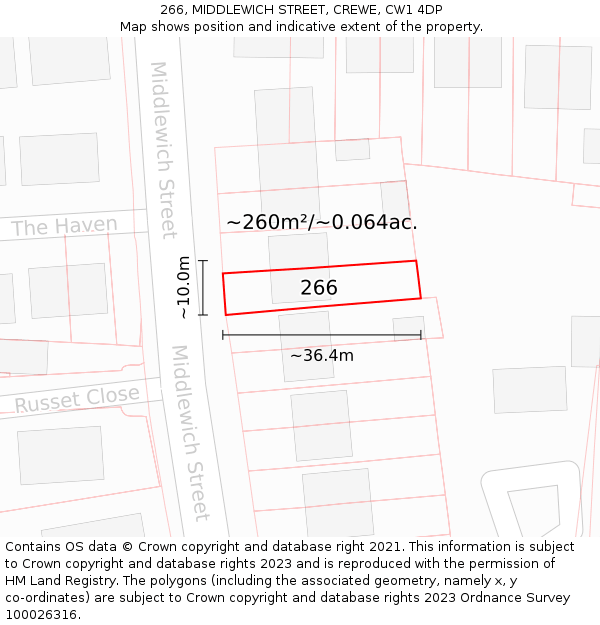 266, MIDDLEWICH STREET, CREWE, CW1 4DP: Plot and title map