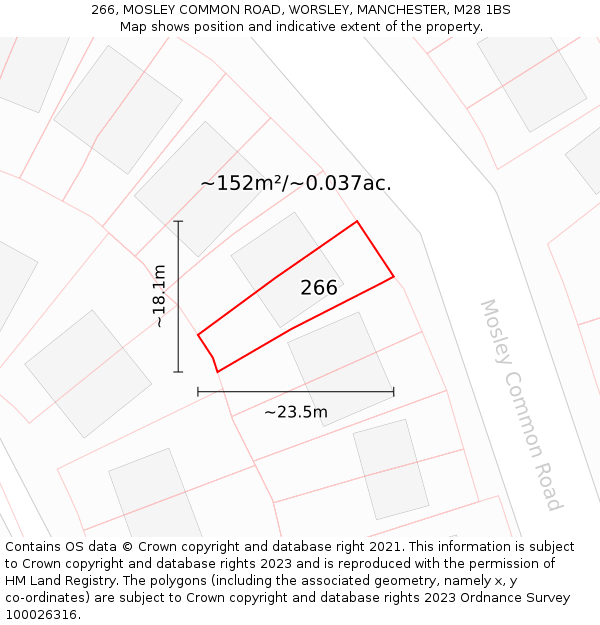 266, MOSLEY COMMON ROAD, WORSLEY, MANCHESTER, M28 1BS: Plot and title map