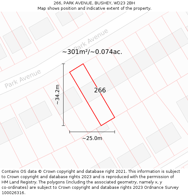 266, PARK AVENUE, BUSHEY, WD23 2BH: Plot and title map