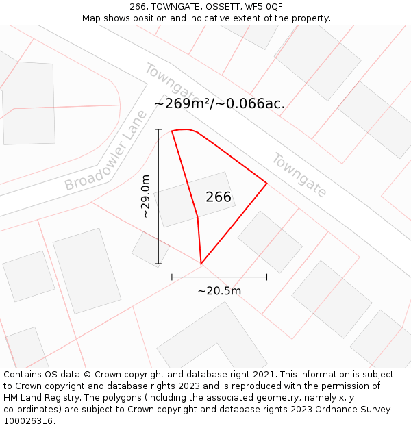 266, TOWNGATE, OSSETT, WF5 0QF: Plot and title map