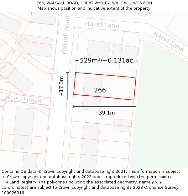 266, WALSALL ROAD, GREAT WYRLEY, WALSALL, WS6 6DN: Plot and title map