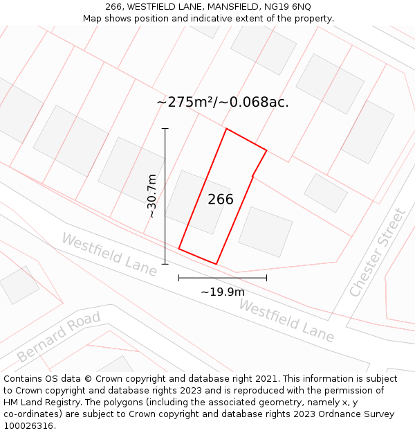 266, WESTFIELD LANE, MANSFIELD, NG19 6NQ: Plot and title map