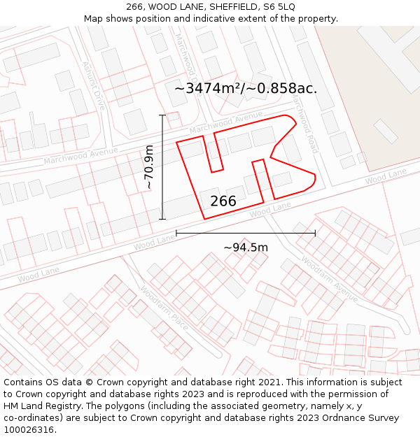 266, WOOD LANE, SHEFFIELD, S6 5LQ: Plot and title map