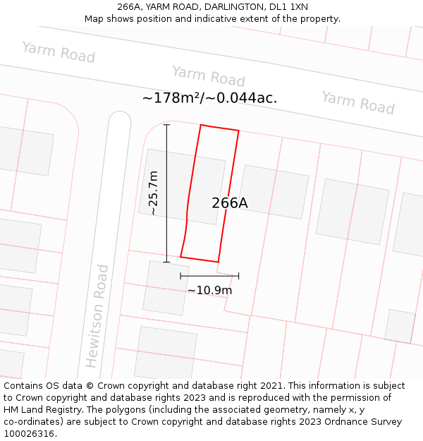 266A, YARM ROAD, DARLINGTON, DL1 1XN: Plot and title map