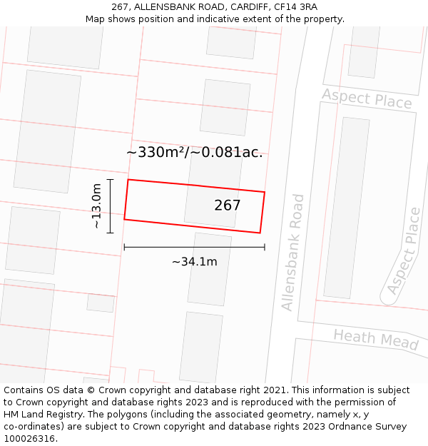 267, ALLENSBANK ROAD, CARDIFF, CF14 3RA: Plot and title map