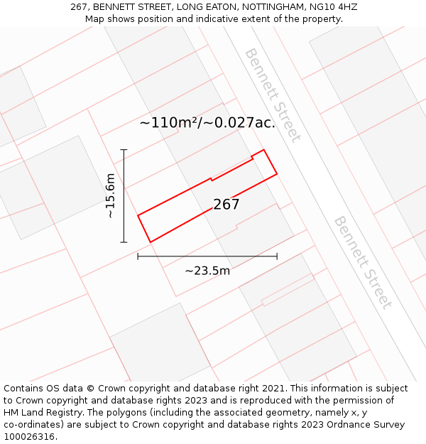 267, BENNETT STREET, LONG EATON, NOTTINGHAM, NG10 4HZ: Plot and title map