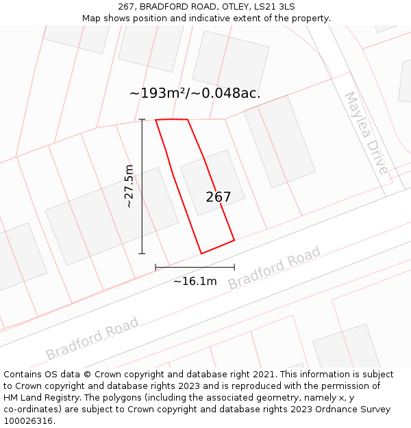 267, BRADFORD ROAD, OTLEY, LS21 3LS: Plot and title map