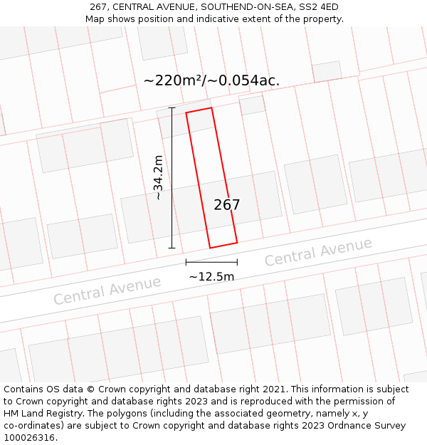 267, CENTRAL AVENUE, SOUTHEND-ON-SEA, SS2 4ED: Plot and title map