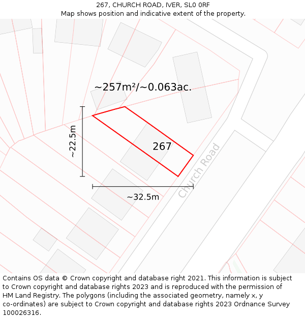 267, CHURCH ROAD, IVER, SL0 0RF: Plot and title map