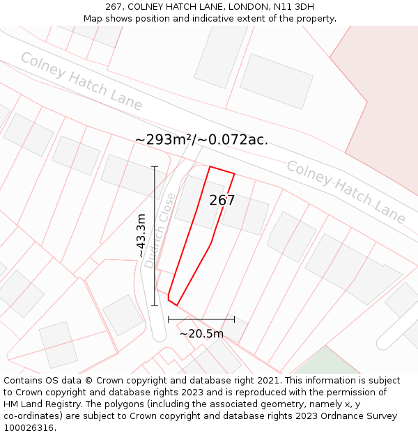 267, COLNEY HATCH LANE, LONDON, N11 3DH: Plot and title map