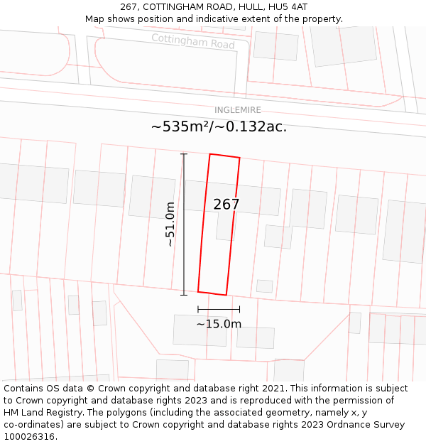 267, COTTINGHAM ROAD, HULL, HU5 4AT: Plot and title map