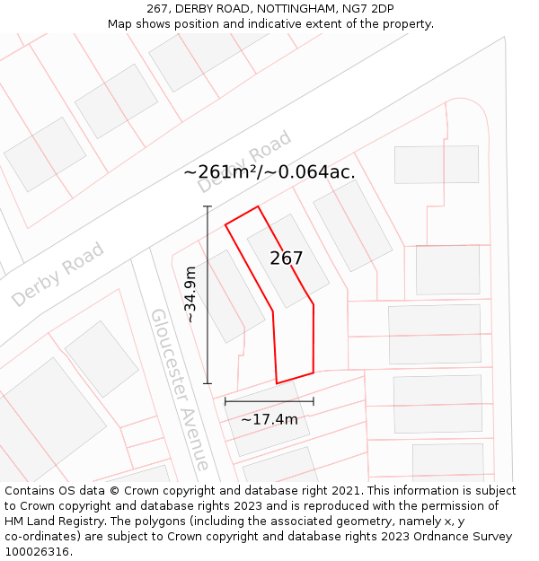 267, DERBY ROAD, NOTTINGHAM, NG7 2DP: Plot and title map