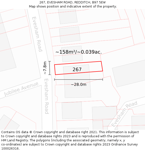 267, EVESHAM ROAD, REDDITCH, B97 5EW: Plot and title map