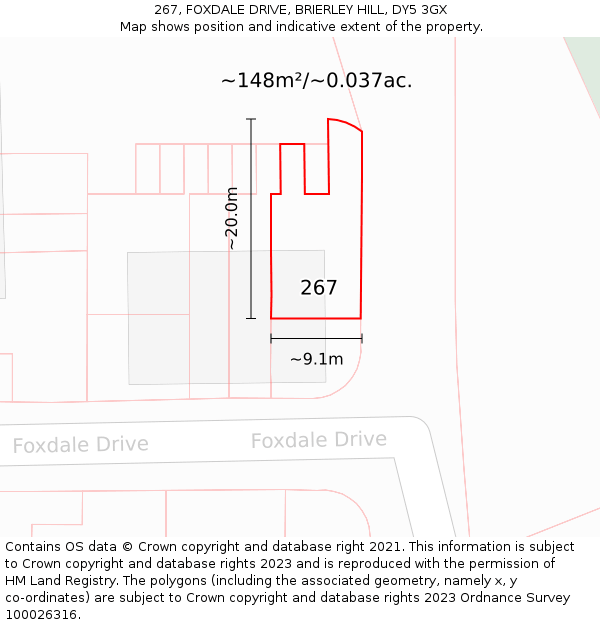 267, FOXDALE DRIVE, BRIERLEY HILL, DY5 3GX: Plot and title map