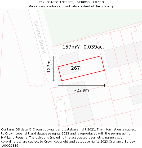 267, GRAFTON STREET, LIVERPOOL, L8 6RG: Plot and title map