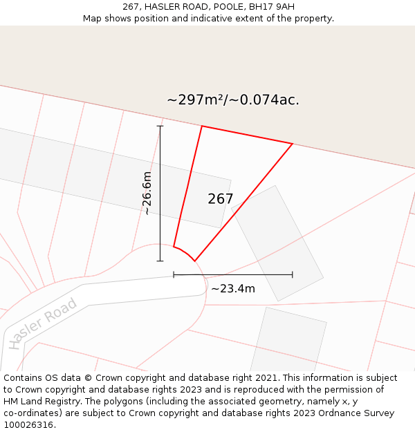 267, HASLER ROAD, POOLE, BH17 9AH: Plot and title map