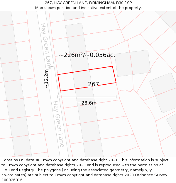 267, HAY GREEN LANE, BIRMINGHAM, B30 1SP: Plot and title map