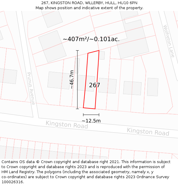 267, KINGSTON ROAD, WILLERBY, HULL, HU10 6PN: Plot and title map