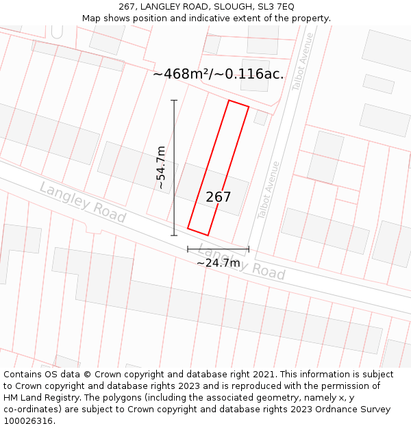 267, LANGLEY ROAD, SLOUGH, SL3 7EQ: Plot and title map