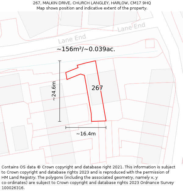 267, MALKIN DRIVE, CHURCH LANGLEY, HARLOW, CM17 9HQ: Plot and title map