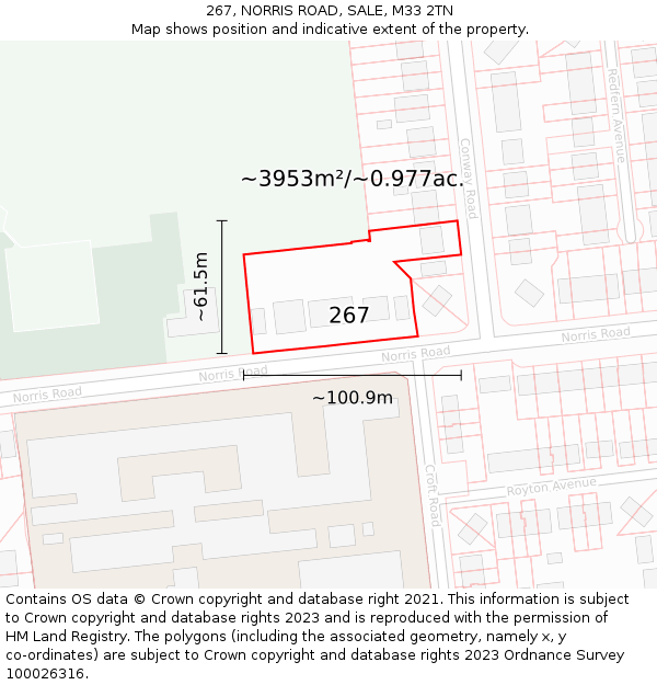 267, NORRIS ROAD, SALE, M33 2TN: Plot and title map