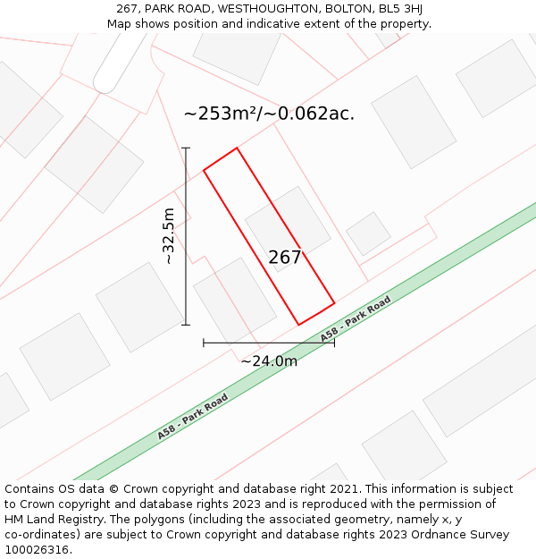 267, PARK ROAD, WESTHOUGHTON, BOLTON, BL5 3HJ: Plot and title map