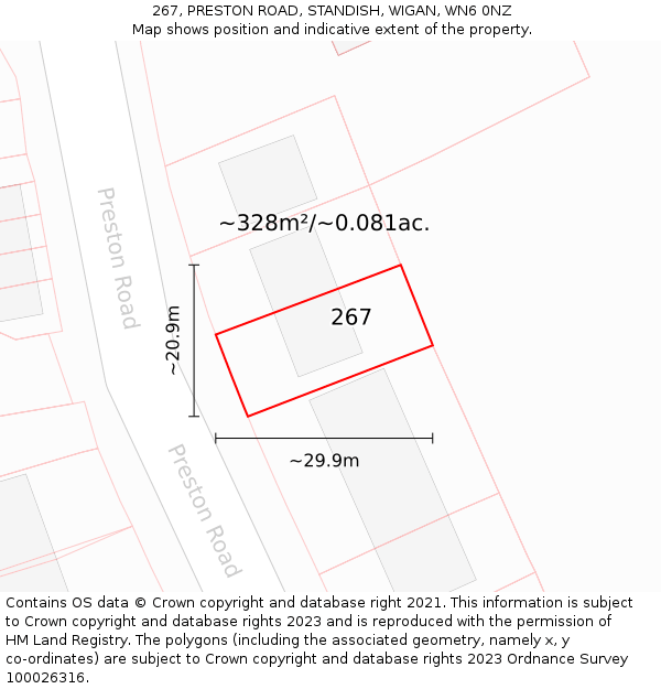 267, PRESTON ROAD, STANDISH, WIGAN, WN6 0NZ: Plot and title map