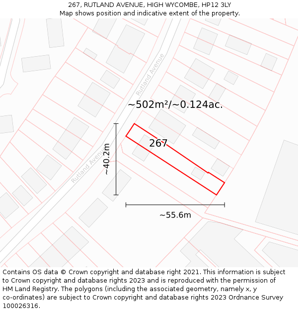 267, RUTLAND AVENUE, HIGH WYCOMBE, HP12 3LY: Plot and title map