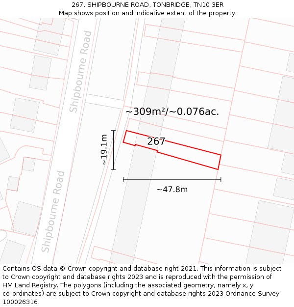 267, SHIPBOURNE ROAD, TONBRIDGE, TN10 3ER: Plot and title map