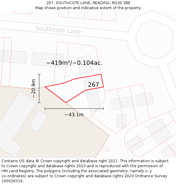 267, SOUTHCOTE LANE, READING, RG30 3BE: Plot and title map