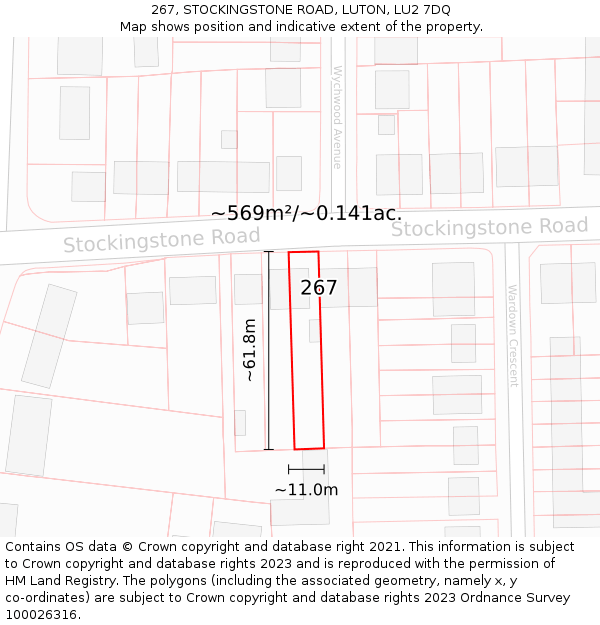 267, STOCKINGSTONE ROAD, LUTON, LU2 7DQ: Plot and title map