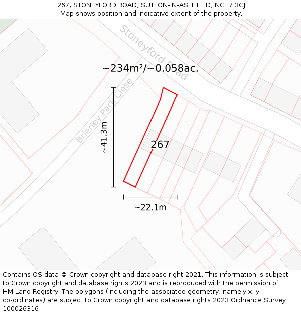 267, STONEYFORD ROAD, SUTTON-IN-ASHFIELD, NG17 3GJ: Plot and title map