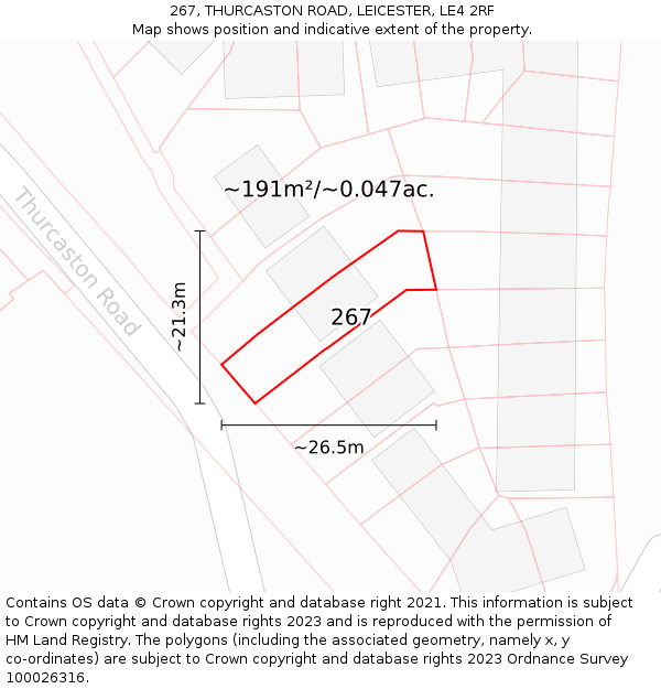 267, THURCASTON ROAD, LEICESTER, LE4 2RF: Plot and title map